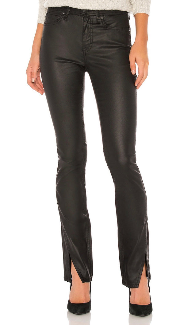 Free People Spellbound Coated Bootcut Jean Black Faux Leather