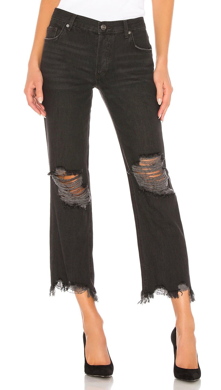 Free People Maggie Mid Rise Straight Leg Denim Pants Black | ShopAA