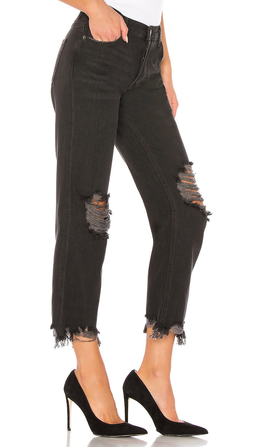 Free People Maggie Mid Rise Straight Leg Denim Pants Black | ShopAA