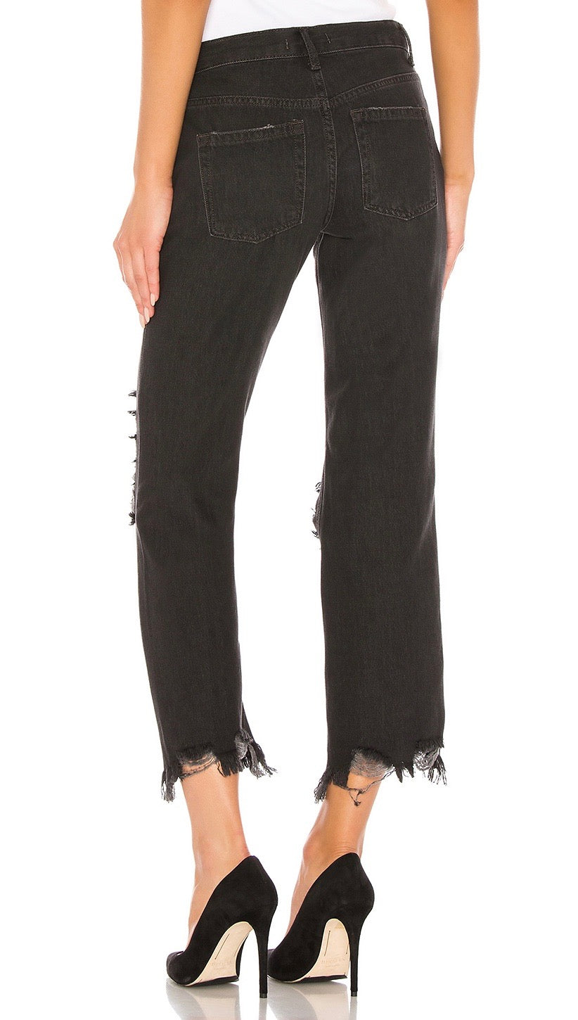 Free People Maggie Mid Rise Straight Leg Denim Pants Black | ShopAA