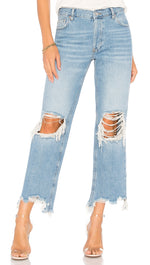 Free People Maggie Mid Rise Straight Leg Distressed Ripped | ShopAA
