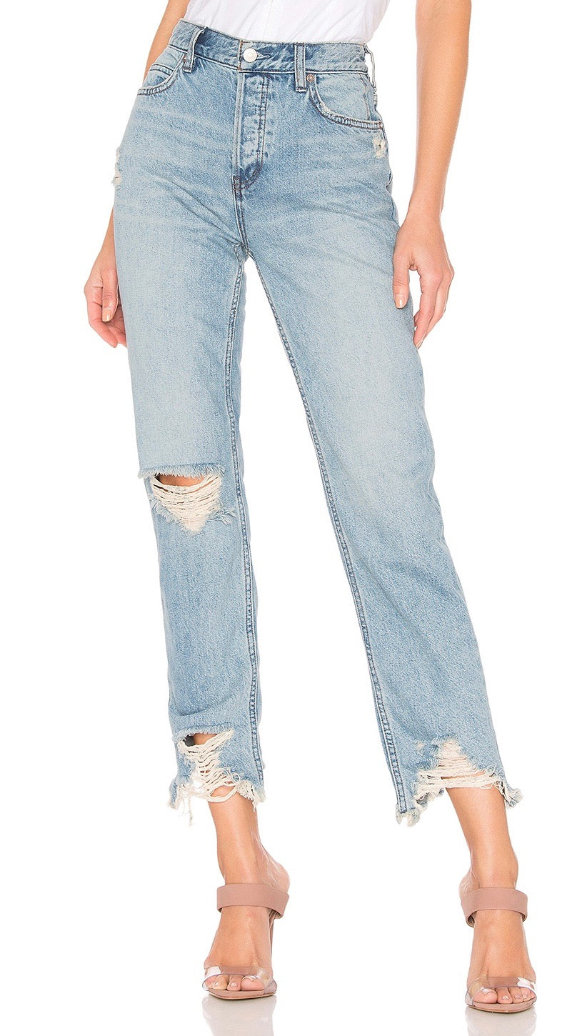 Free People Chewed Up Straight Leg Distressed Ankle Jeans Mid Rise | ShopAA