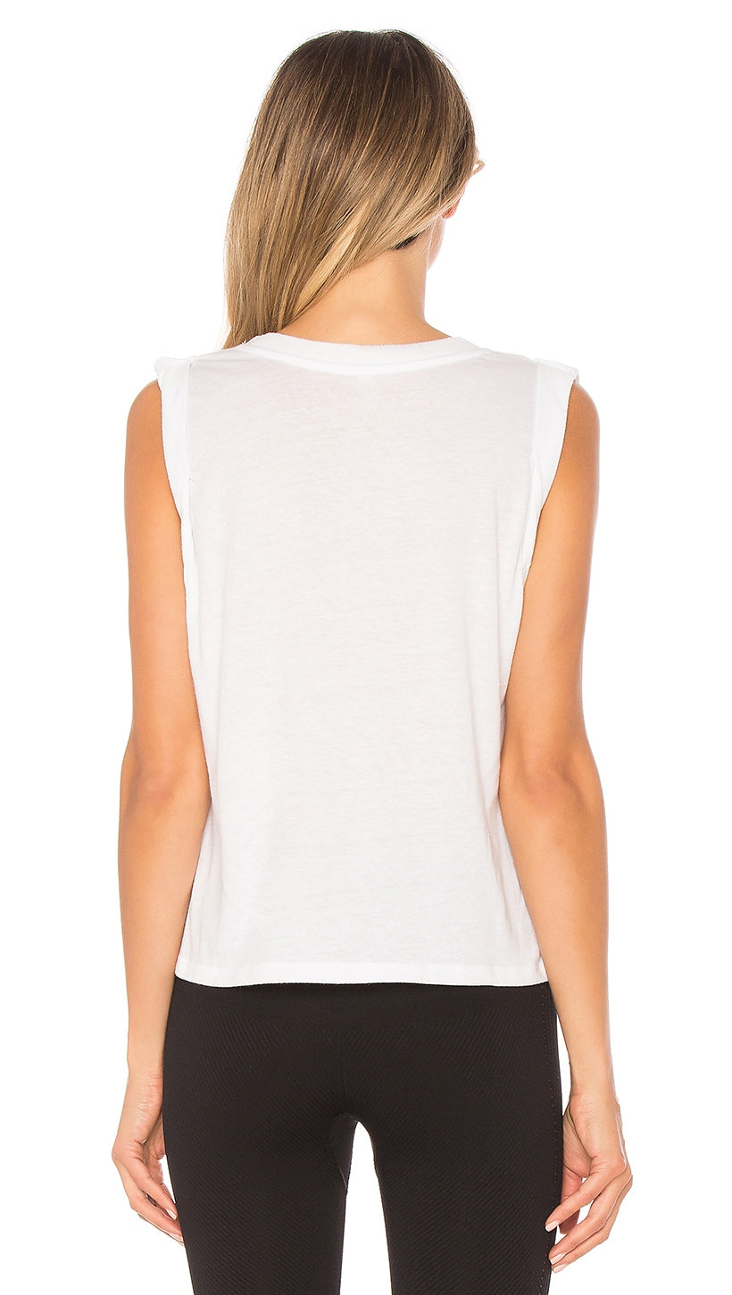 Free People Movement Wonder Tank Black White U Neck Roll Sleeve White
