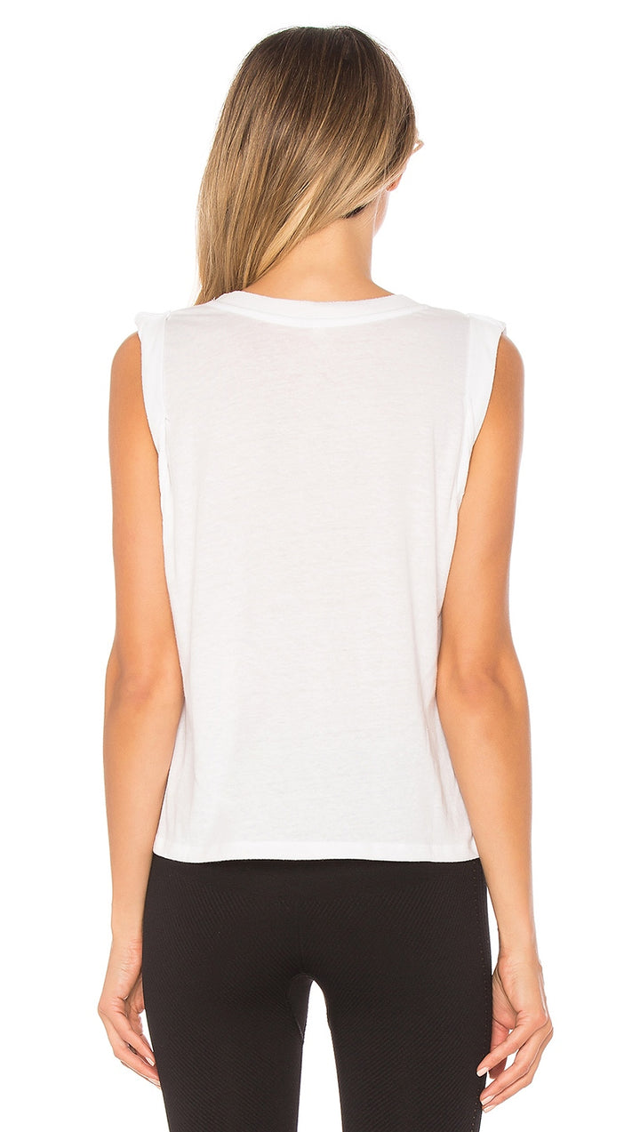 Free People Movement Wonder Tank Black White U Neck Roll Sleeve White