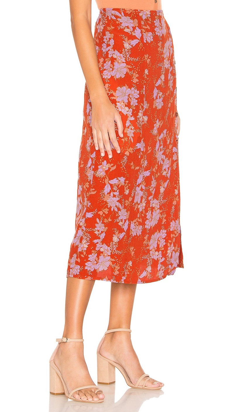 Free People Retro Love Midi High Waist Skirt Burnt Orange Floral I ShopAA