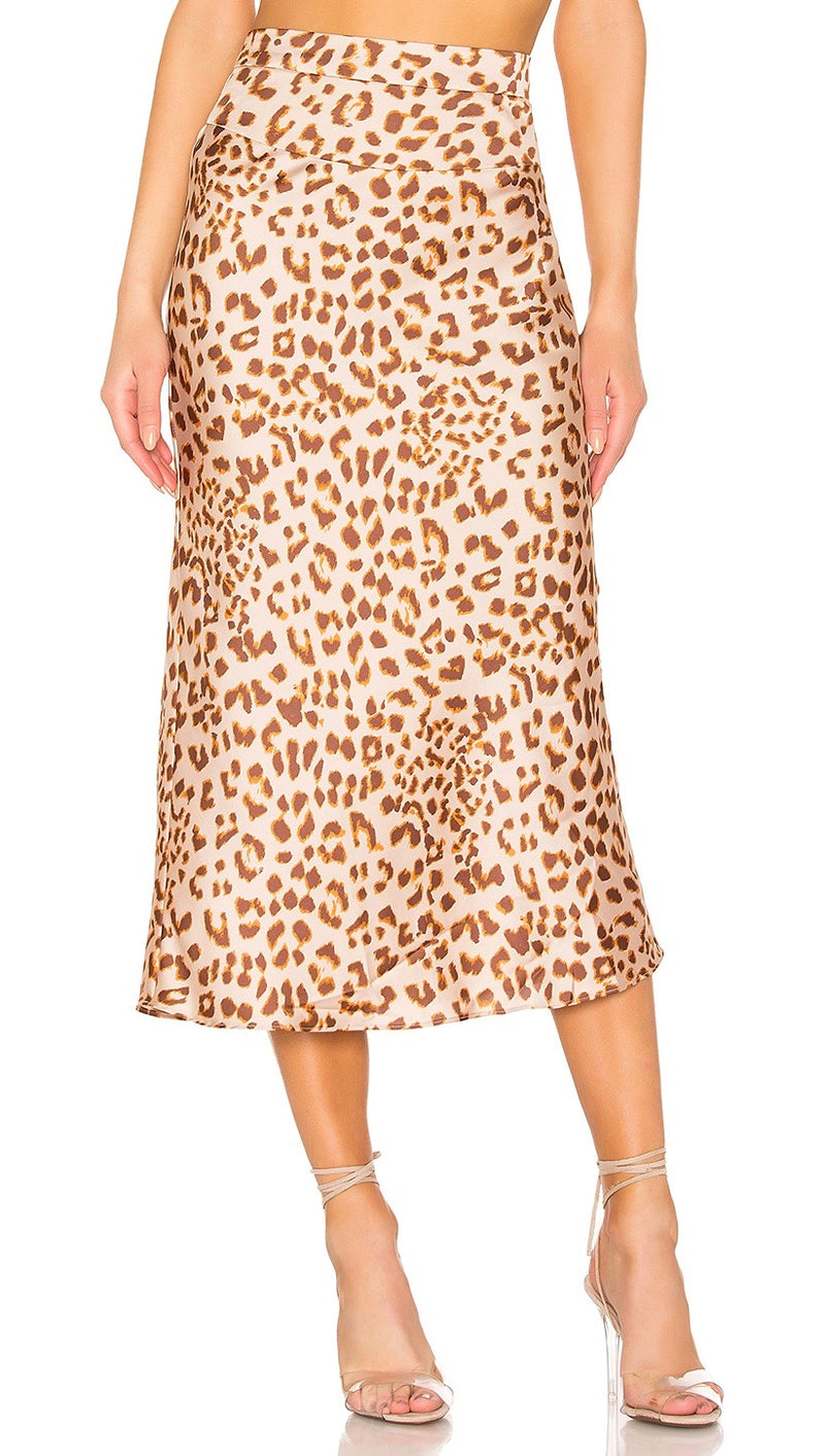 Free People Normani Bias Midi Skirt Leopard Print High Waist Silk Satin ...
