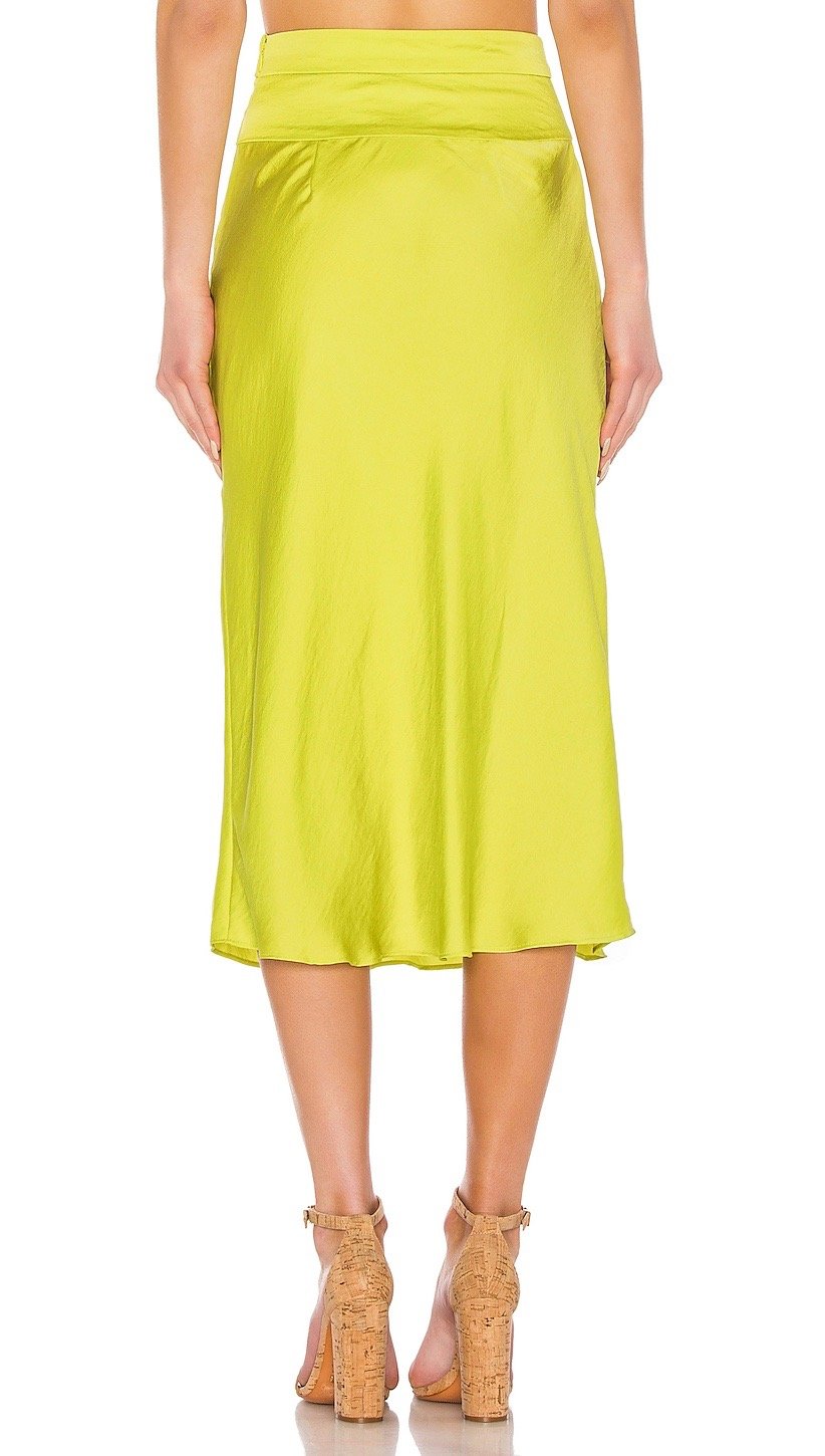 Free People Normani Bias Midi Skirt Lime Neon Silk Satin | ShopAA