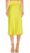 Free People Normani Bias Midi Skirt Lime Neon Silk Satin | ShopAA