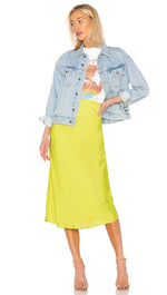 Free People Normani Bias Midi Skirt Lime Neon Silk Satin | ShopAA