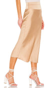 Free People Normani Bias Midi Skirt Gold High Waist Silk Satin | ShopAA