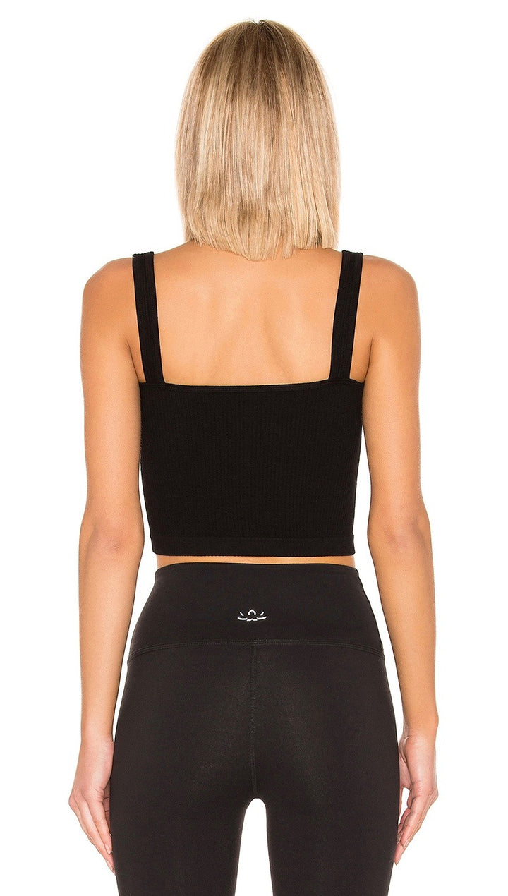 Free People Solid Rib Brami V Neck Crop Top Black Activewear I ShopAA