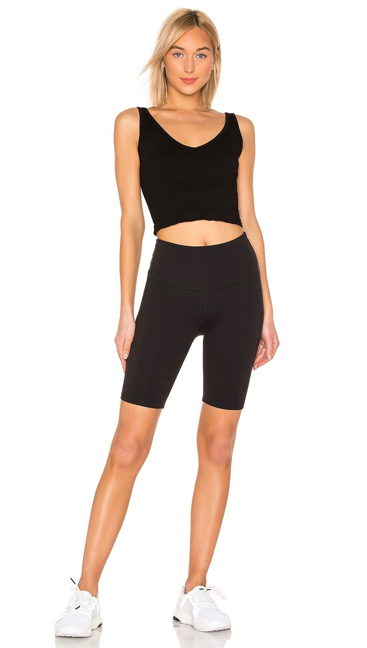 Free People Solid Rib Brami V Neck Crop Top Black Activewear I ShopAA