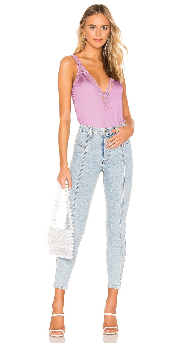 Free People In My Head Silk Satin Lace Cami Tank Top Pink V Neck 