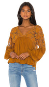 Free People Lina Lace Top Bronze Floral Crochet Lace Peasant I ShopAA