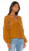 Free People Lina Lace Top Bronze Floral Crochet Lace Peasant I ShopAA