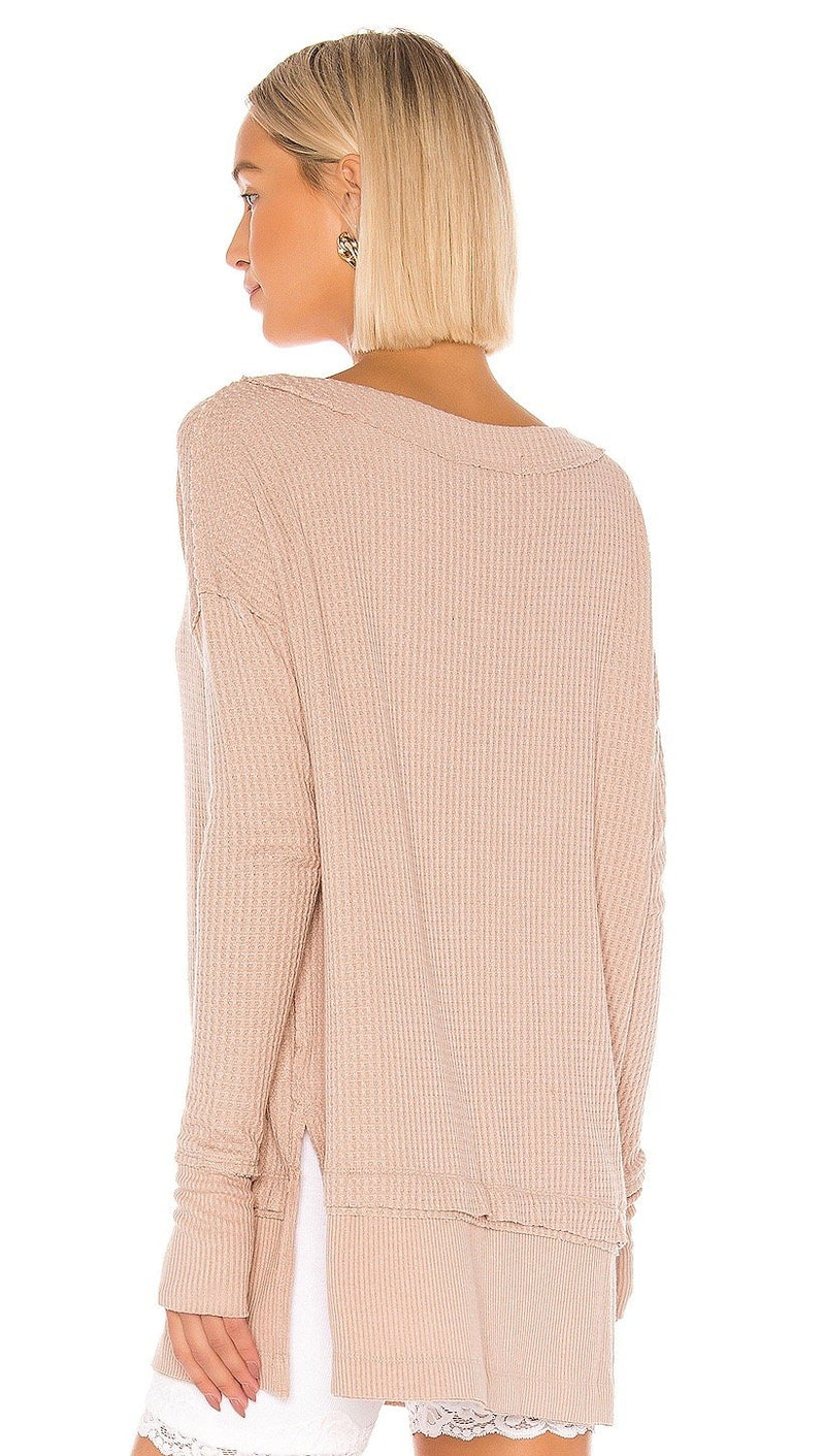 Free People North Shore Thermal Sand Beige Thumb Slit Long Sleeve ShopAA