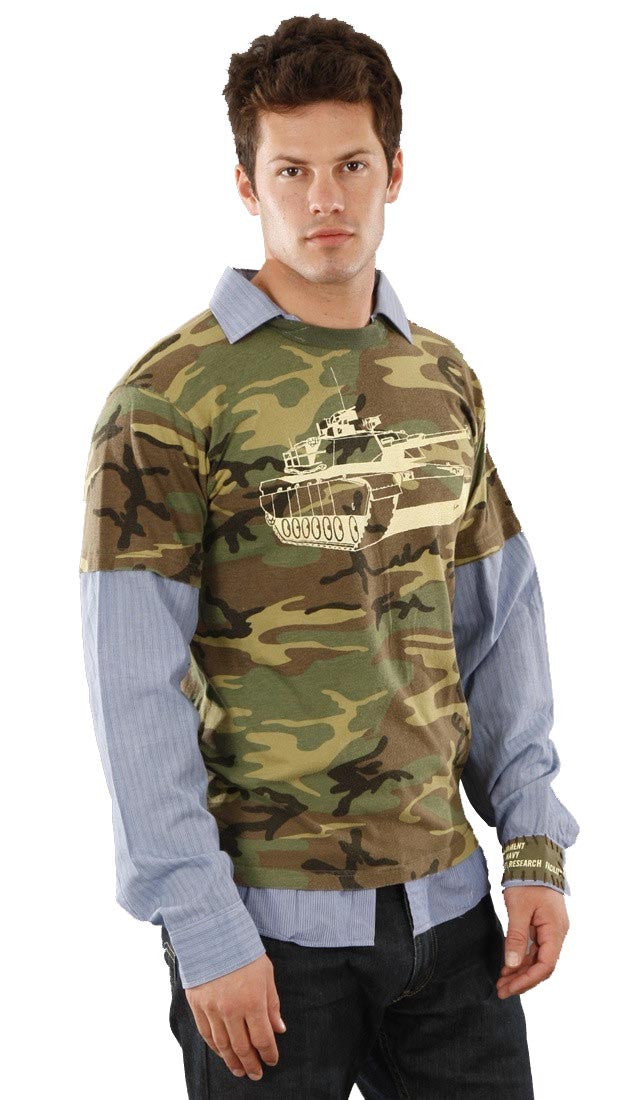 Fresh Karma Camoflauge Collared Contrast Woven Army Military Tank Tee Green 