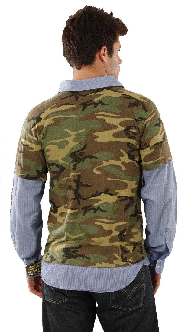 Fresh Karma Camoflauge Collared Contrast Woven Army Military Tank Tee Green 