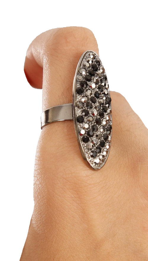  Funky Girl Bling Jewelry Oval Stripe Rhinestone Crystal Statement Ring 