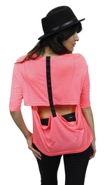 Funktional T-Back Tee in Neon Pink Cut Out Open Back