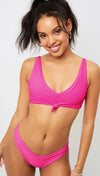 Frankies Bikinis Austin Top Neon Pink V-Neck Knot Tie Swim | ShopAA