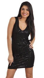 G-Lish Holiday Mini Black Sequin Stripe Dress