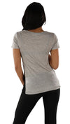 Goldie Black Lace Insert Pocket Crew Tee Shirt in Heather Gray 