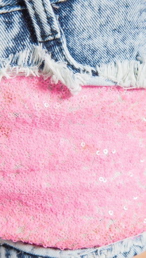 Gypsy Junkies Liberty Sequin Denim Cut Off Shorts in Neon Pink