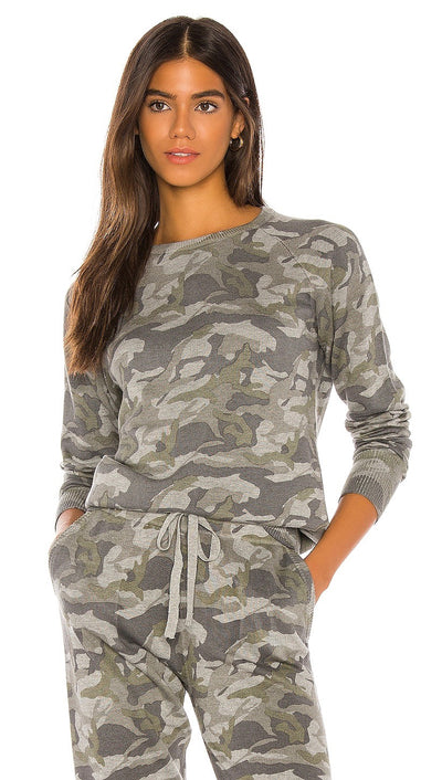 MONROW Camo Raglan Sweater Grey