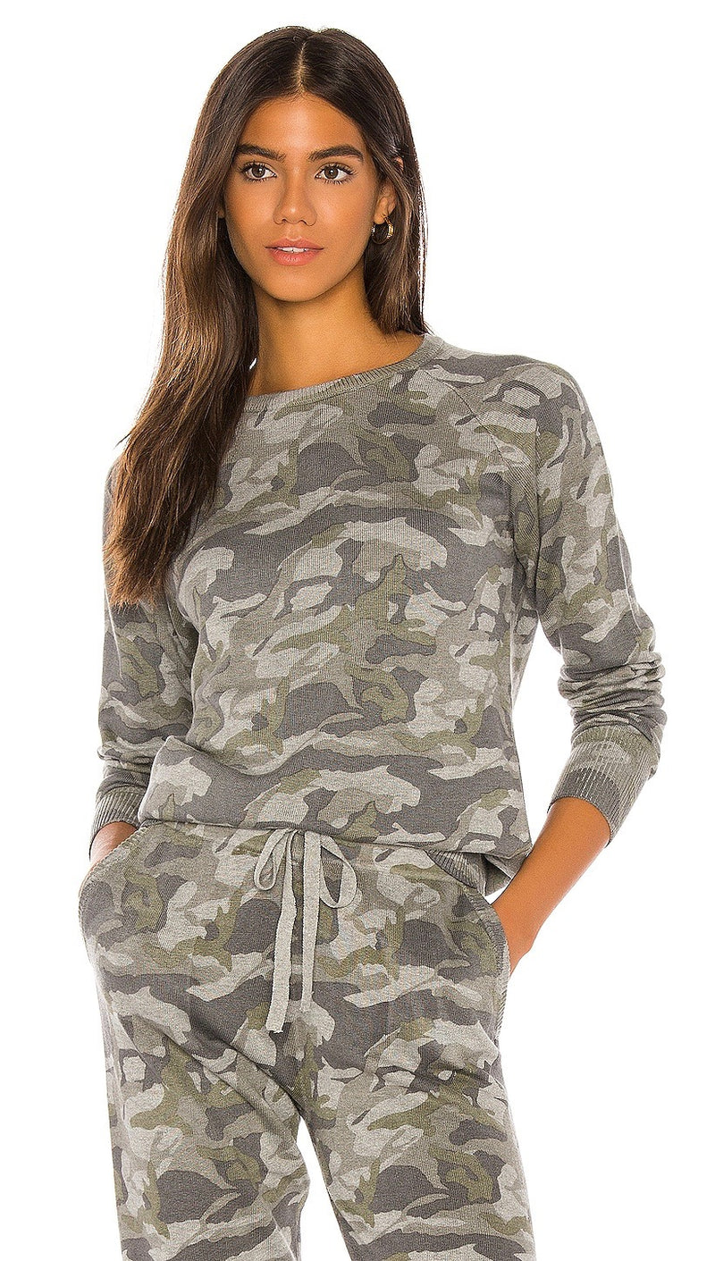 MONROW Camo Raglan Sweater Grey Army Camouflage Top | ShopAA