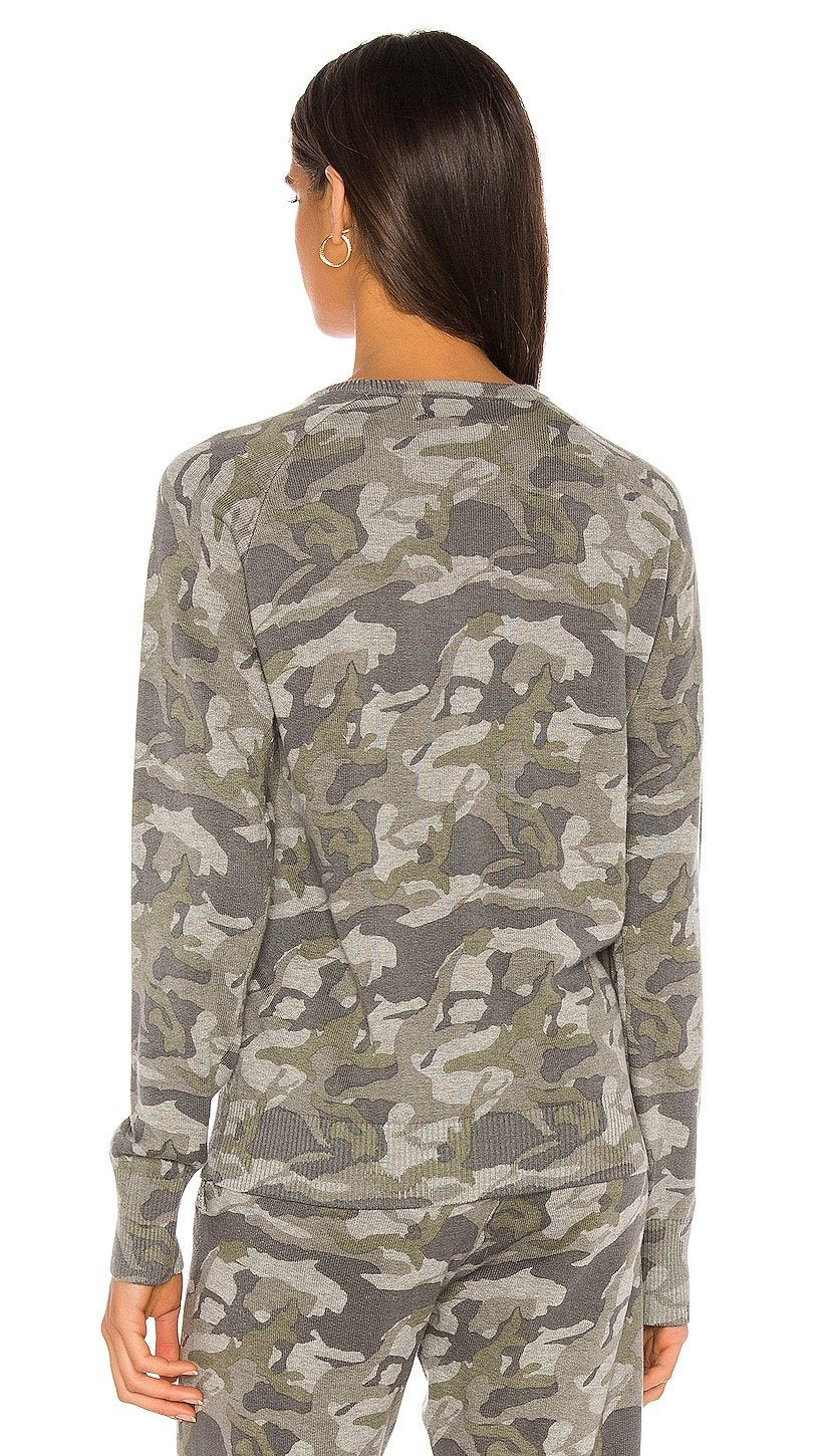 MONROW Camo Raglan Sweater Grey Army Camouflage Top