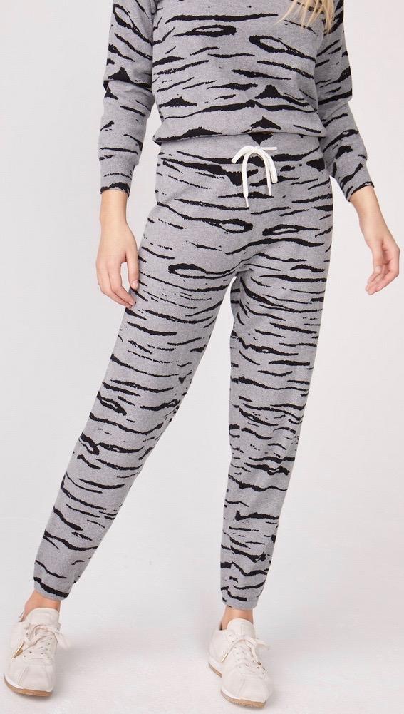 MONROW Cashmere Tiger Print Vintage Sweats Heather Grey Pants | ShopAA