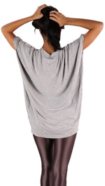 House Of The Gods Blondie Red Sequin Dress Oversized Batwing V Neck Tee Top Grey 