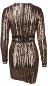 The Ivanka Long Sleeved Gold Sequin Mini Belted Dress Black