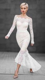 Antoinette Crochete Lace Off Shoulder Mermaid Dress White JessykaRobyn