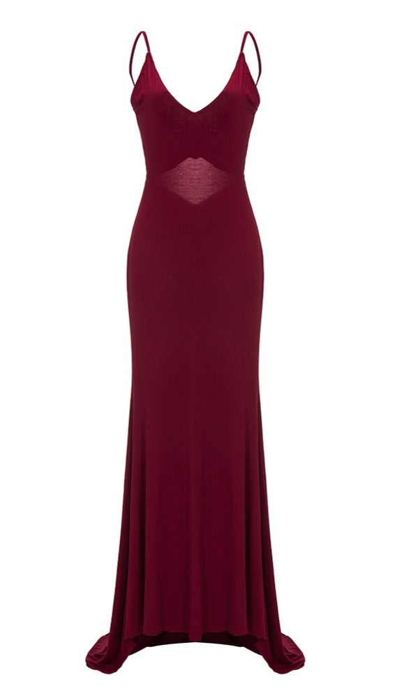 The Nevaeh Deep V Open Back Mermaid Gown Cherry Red Dress