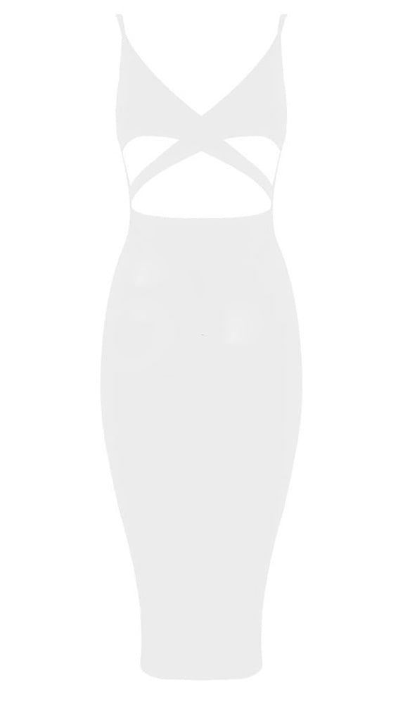 Naomi Sleeveless Sexy White Cut Out Midi Dress- JessykaRobyn