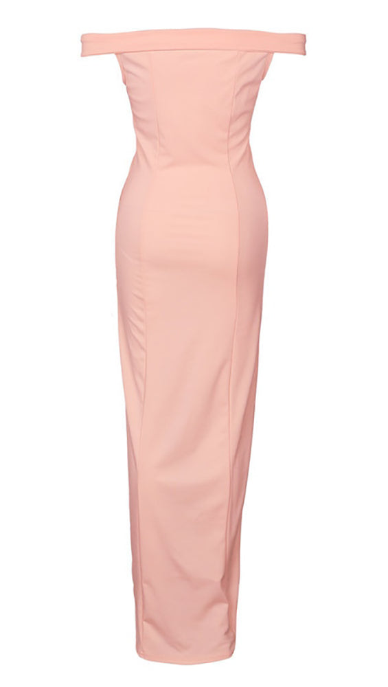 The Anastacia Off Shoulder Sweetheart Maxi Dress Gown Pink High Slit