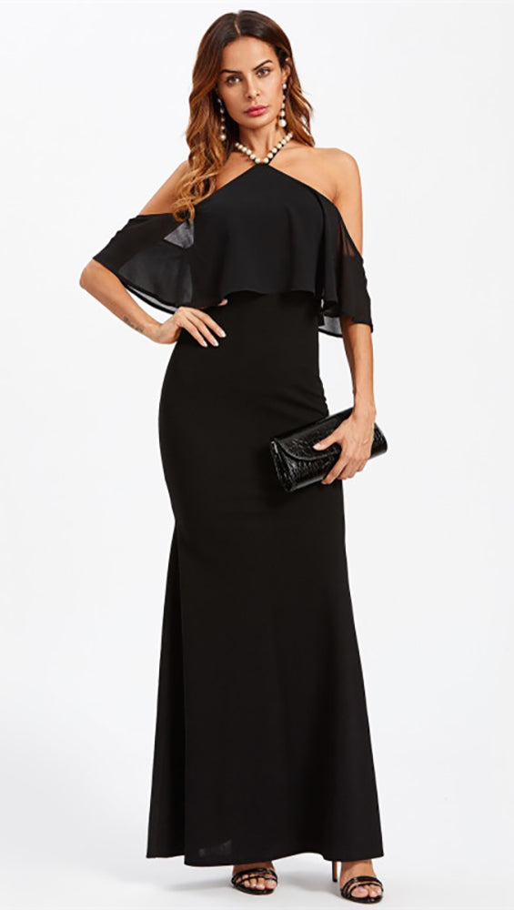 knee length dresses for ladies Black Off-Shoulder Split Maxi Dress Black / M