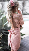 Delilah Open Back Floral Crochet Lace Dress Pink