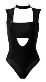 Cut Out Choker Neck Sexy Sleeveless Bodysuit in Black - ShopAA