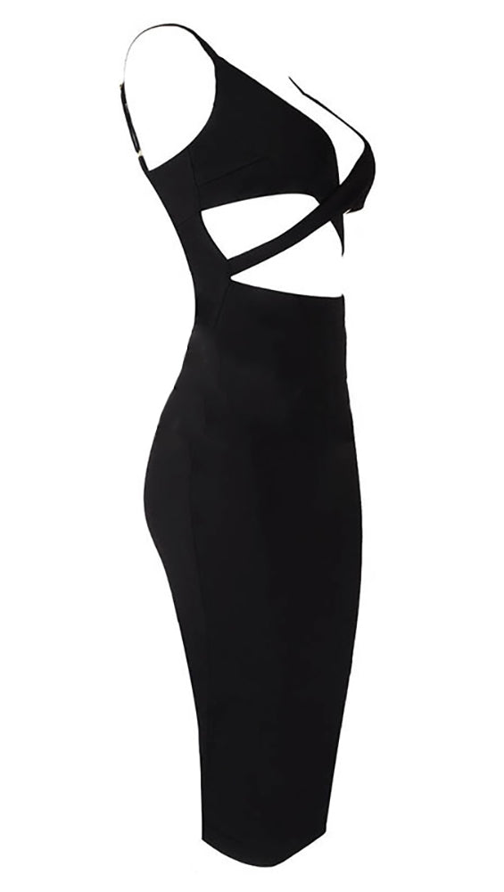 Naomi Sleeveless V Neck Mini Dress Black - Sexy Club Cut Out Sheath
