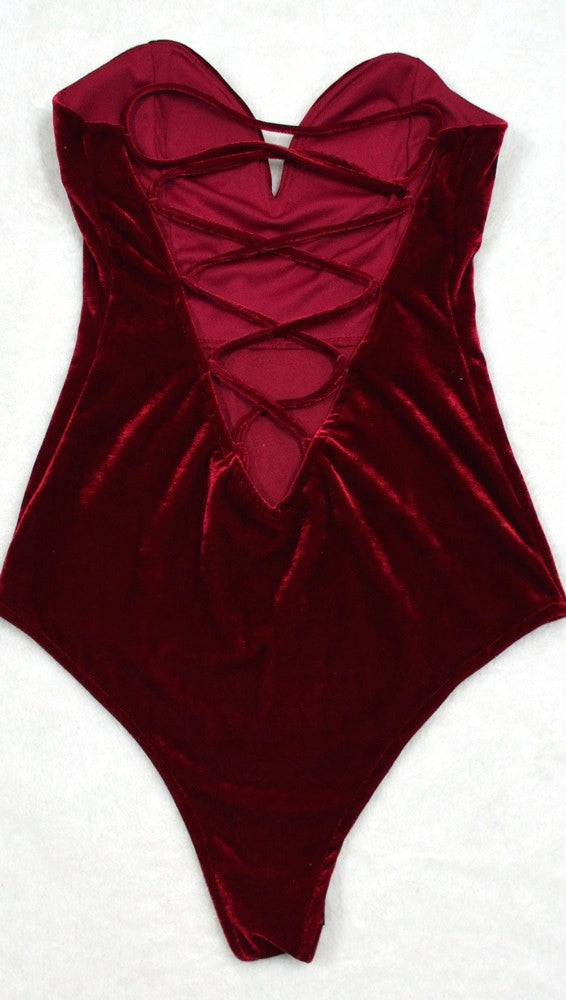 Velvet Strapless One Piece Bodysuit For Women Red, Adjustable, Lace Up,  Chest And Back Straps, Slim Fit Sexy Red Romper 210306 From Cong03, $11.81