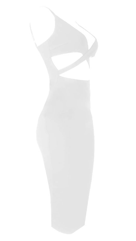 Naomi Sleeveless Sexy White Cut Out Midi Dress- JessykaRobyn