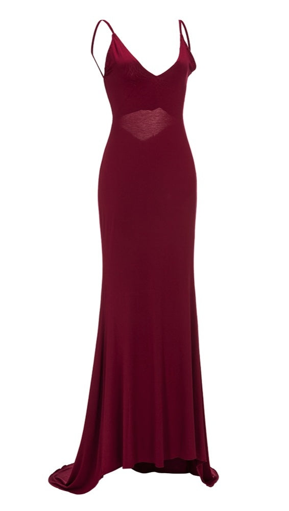 The Nevaeh Deep V Open Back Mermaid Gown Cherry Red Dress