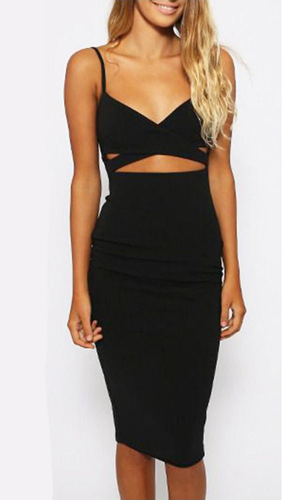 Naomi Sleeveless V Neck Mini Dress Black - Sexy Club Cut Out Sheath
