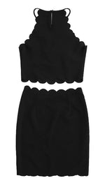 The Sarah Pearl Bead Scallop Edge Fitted Mini Skirt Black ShopAA