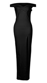The Anastacia Off Shoulder Sweetheart Maxi Dress Gown Black High Slit