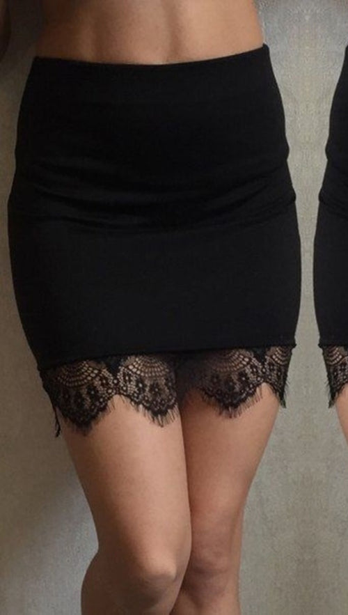 Black Or Red Lace Trim Skirt-Fitted lace pencil skirt-miniskirt-shopaa