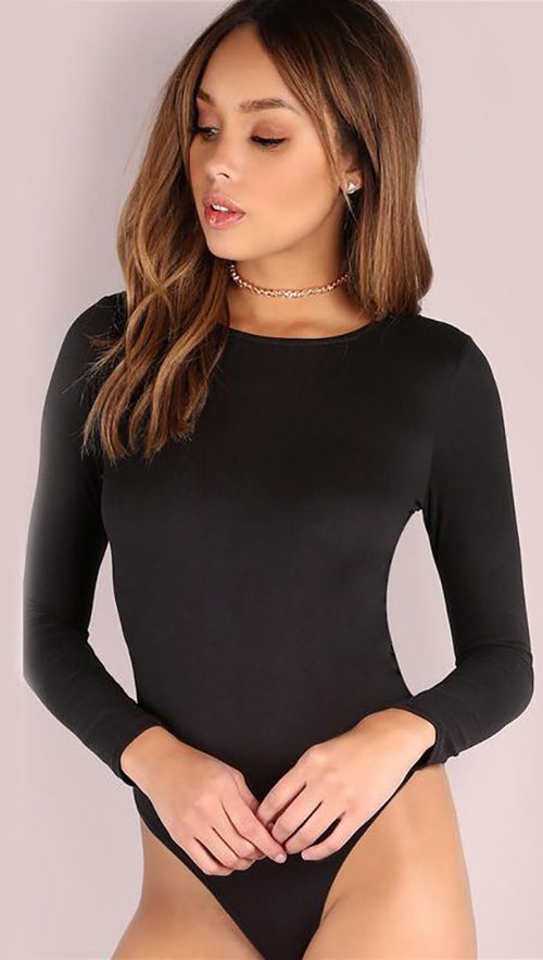 Tracy Open Back Long Sleeve Lace Bodysuit Black Sexy Party Club ShopAA